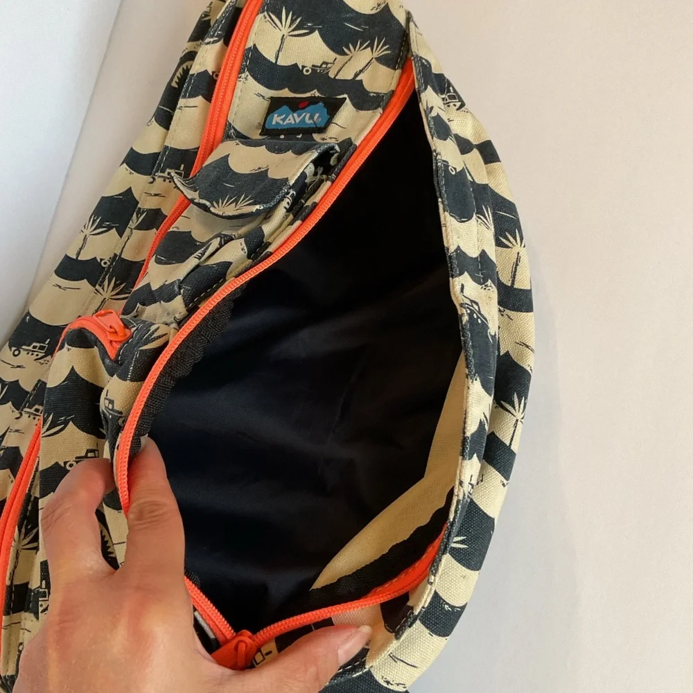 KAVU Rope Sling Bag 1 Shoulder Sling Canvas Backpack w/ Rope Shoulder Strap 20”